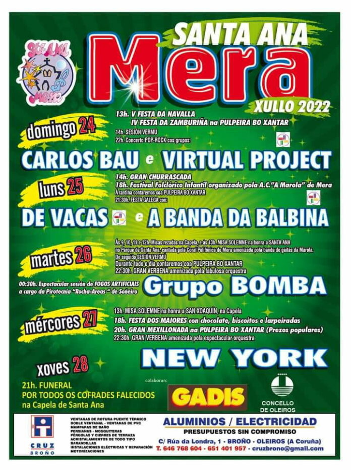 Fiestas de Santa Ana 2022 en Mera Infoleiros, noticias de Oleiros y